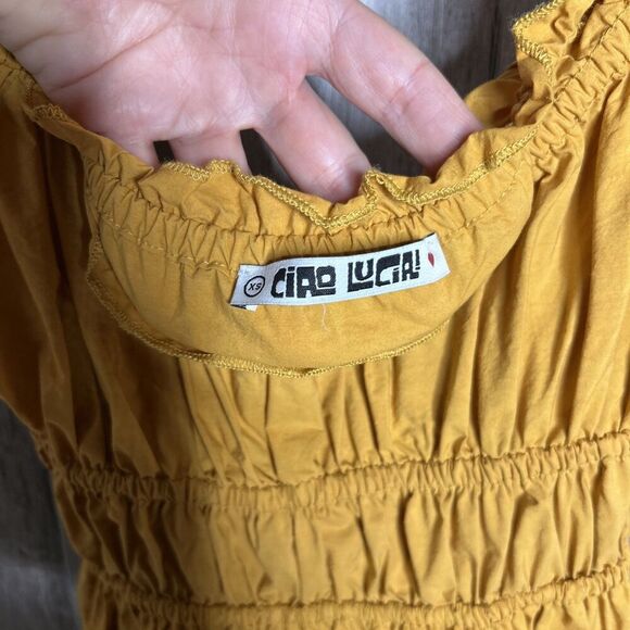 Ciao Lucia Dress Clara Gathered Cotton Midi Amber Yellow Color Size XS - Picture 3 of 6